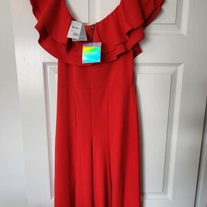 Missguided+ One Shoulder Ruffle Red Dress